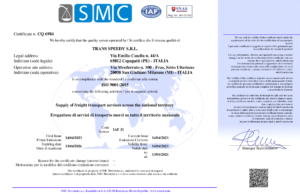 TRANS SPEEDY CERTIFICAZIONE ISO9001:2015